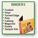 custom binders, vinyl binders, turned edge binders, poly binders, easel binders, litho wrapped binders, paperboard binders